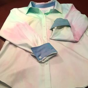 Liz Claiborne non-iron Button Down Tye Dye size 8 100% Cotton